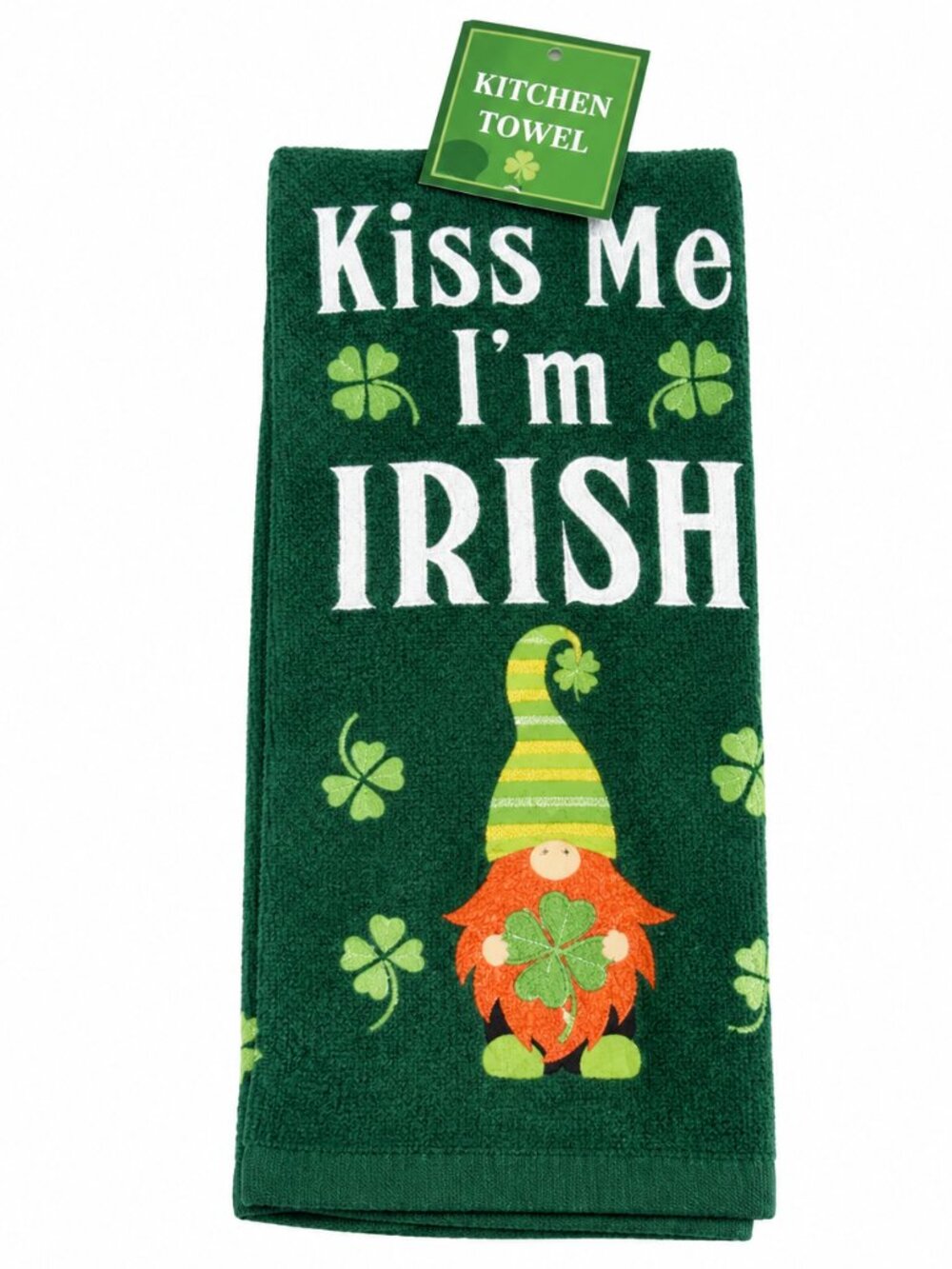 St Patrick's Kitchen Dish Towels Set of 2 Plush Gnome Kiss Me I'm Irish Shamrock